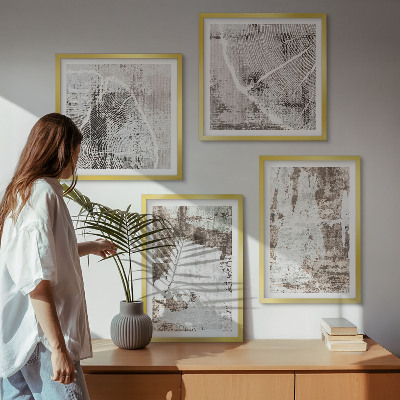 Políptico com moldura Padrões abstratos em branco e marrom