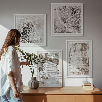 Políptico com moldura Padrões abstratos em branco e marrom