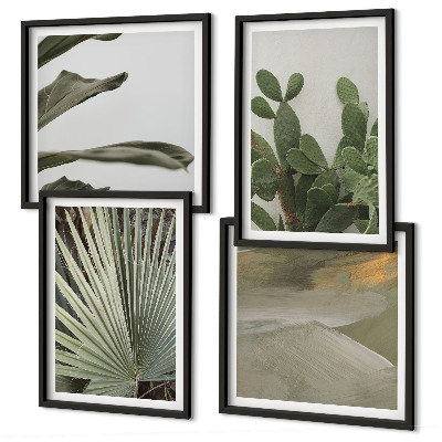 Conjunto de 4 quadros com moldura Folhas de plantas tropicais em tons pastel