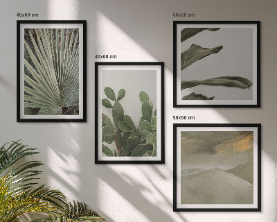 Conjunto de 4 quadros com moldura Folhas de plantas tropicais em tons pastel