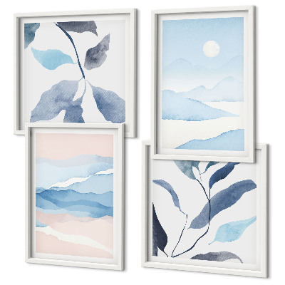 Políptico com moldura Paisagens de montanha, plantas em aquarela