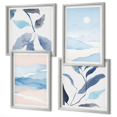 Políptico com moldura Paisagens de montanha, plantas em aquarela