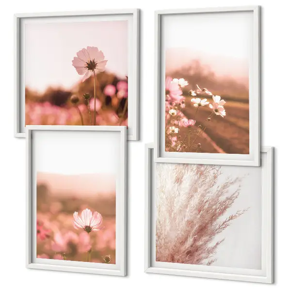 Conjunto de 4 quadros com moldura com estampa de flores silvestres nos prados durante o verão