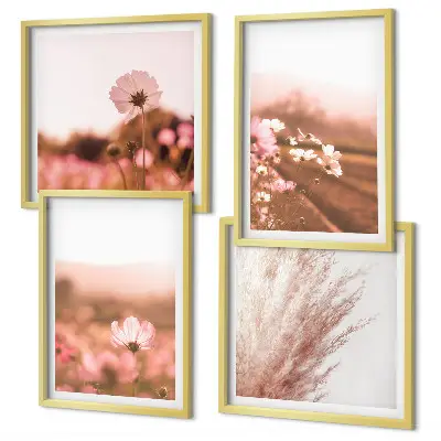 Conjunto de 4 quadros com moldura com estampa de flores silvestres nos prados durante o verão