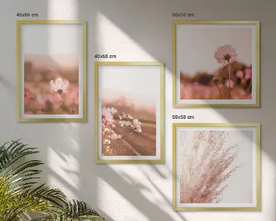 Conjunto de 4 quadros com moldura com estampa de flores silvestres nos prados durante o verão