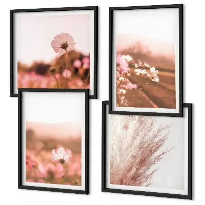 Conjunto de 4 quadros com moldura com estampa de flores silvestres nos prados durante o verão