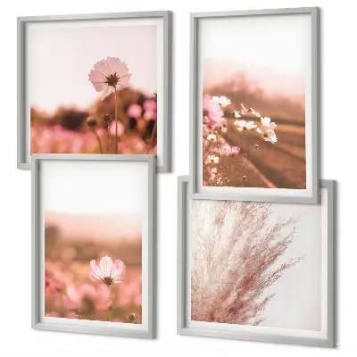 Conjunto de 4 quadros com moldura com estampa de flores silvestres nos prados durante o verão