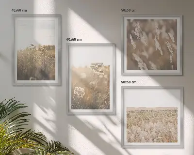 Políptico com moldura gramado paisagístico com flores e tom de calor