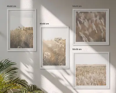 Políptico com moldura gramado paisagístico com flores e tom de calor