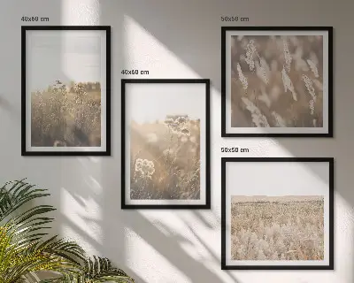 Políptico com moldura gramado paisagístico com flores e tom de calor