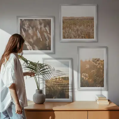 Conjunto de 4 quadros com moldura flores dos prados ao pôr do sol
