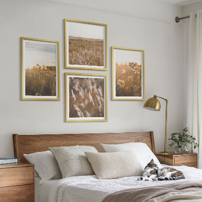 Conjunto de 4 quadros com moldura flores dos prados de verão pôr do sol