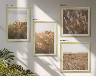 Conjunto de 4 quadros com moldura flores dos prados ao pôr do sol