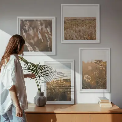 Conjunto de 4 quadros com moldura flores dos prados ao pôr do sol