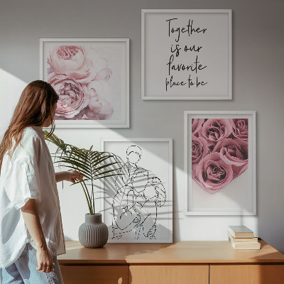Conjunto de 4 quadros com moldura Buquês de rosas em estilo de desenho linear para a família