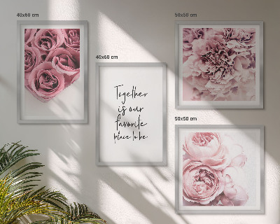 Políptico com moldura Buquês de flores, rosas, inscrição para casa