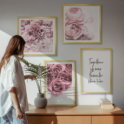 Políptico com moldura Buquês de flores, rosas, inscrição para casa