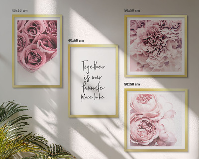 Políptico com moldura Buquês de flores, rosas, inscrição para casa