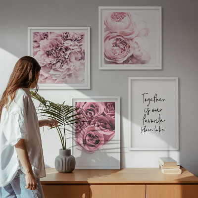 Políptico com moldura Buquês de flores, rosas, inscrição para casa