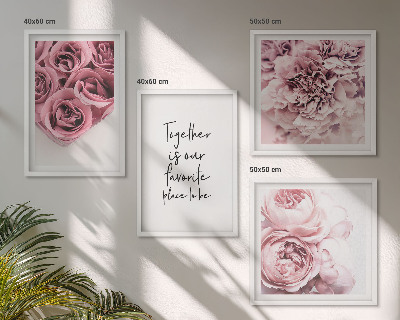 Políptico com moldura Buquês de flores, rosas, inscrição para casa