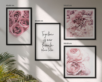 Políptico com moldura Buquês de flores, rosas, inscrição para casa