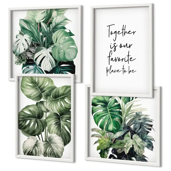 Composição de quadros decorativa com folhas tropicais verdes