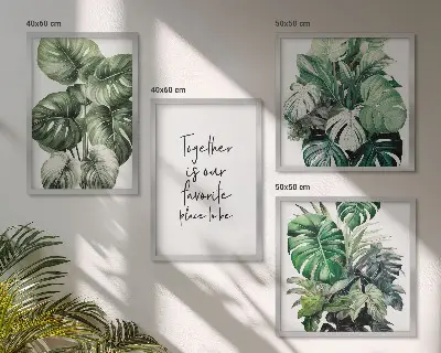 Composição de quadros decorativa com folhas tropicais verdes