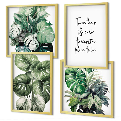 Composição de quadros decoração com folhas tropicais verdes