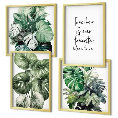 Composição de quadros decorativa com folhas tropicais verdes