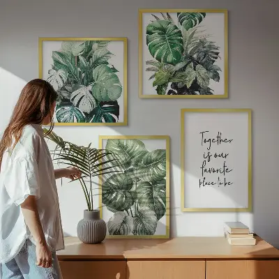 Composição de quadros decorativa com folhas tropicais verdes