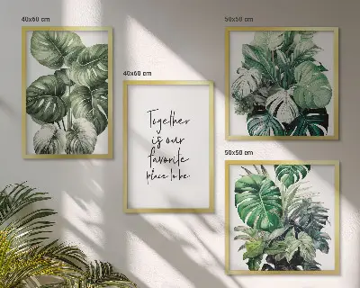 Composição de quadros decorativa com folhas tropicais verdes