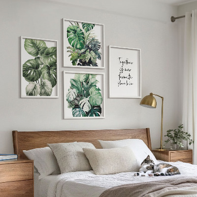 Composição de quadros decoração com folhas tropicais verdes