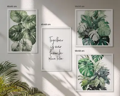 Composição de quadros decorativa com folhas tropicais verdes