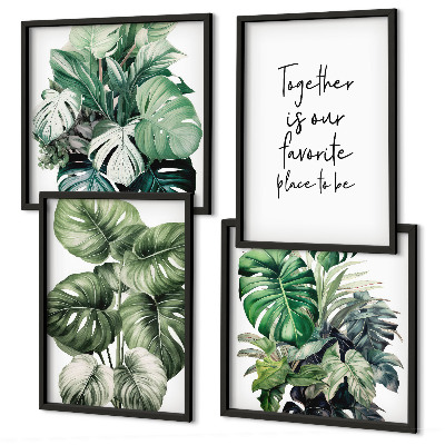 Composição de quadros decoração com folhas tropicais verdes