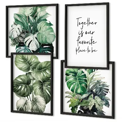Composição de quadros decorativa com folhas tropicais verdes