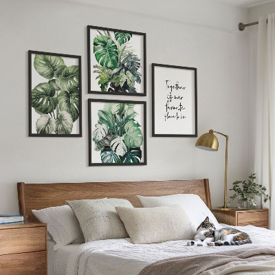 Composição de quadros decoração com folhas tropicais verdes