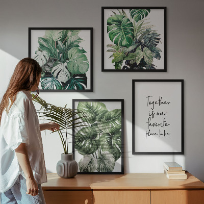 Composição de quadros decoração com folhas tropicais verdes