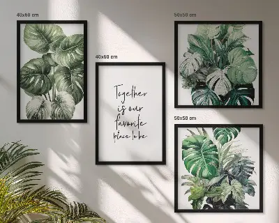 Composição de quadros decorativa com folhas tropicais verdes