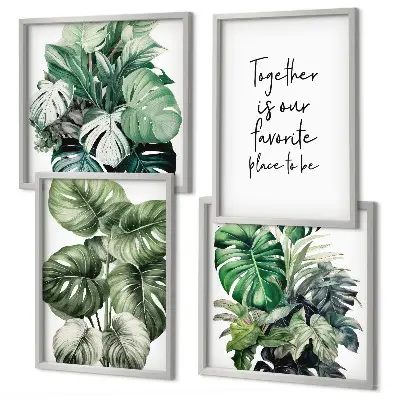 Composição de quadros decorativa com folhas tropicais verdes