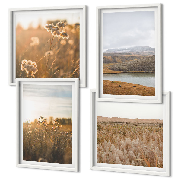 Conjunto de 4 quadros com moldura Paisagens, prados, montanhas, lago