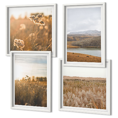 Conjunto de 4 quadros com moldura Paisagens, prados, montanhas, lago