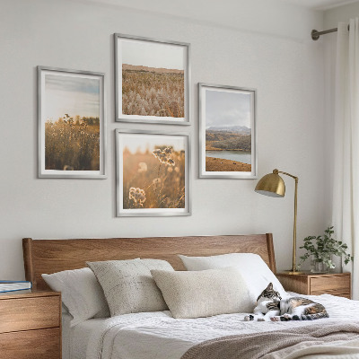Conjunto de 4 quadros com moldura Paisagens, prados, montanhas, lago