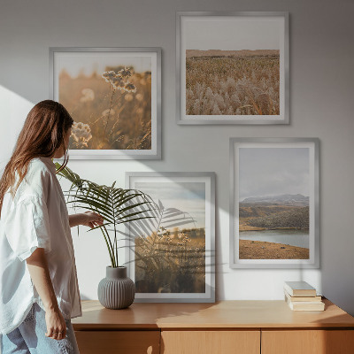 Conjunto de 4 quadros com moldura Paisagens, prados, montanhas, lago