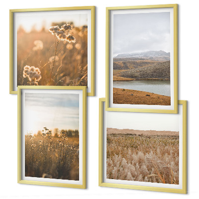 Conjunto de 4 quadros com moldura Paisagens, prados, montanhas, lago