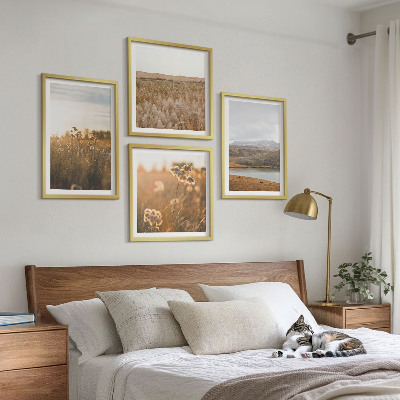 Conjunto de 4 quadros com moldura Paisagens, prados, montanhas, lago