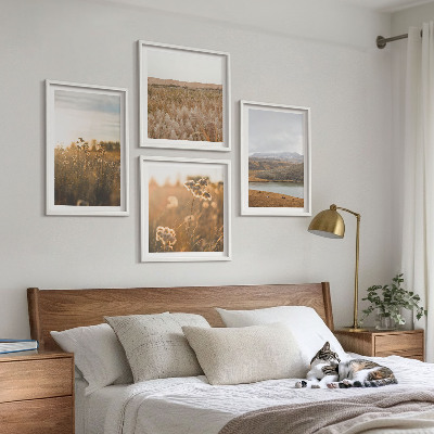 Conjunto de 4 quadros com moldura Paisagens, prados, montanhas, lago