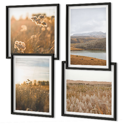 Conjunto de 4 quadros com moldura Paisagens, prados, montanhas, lago