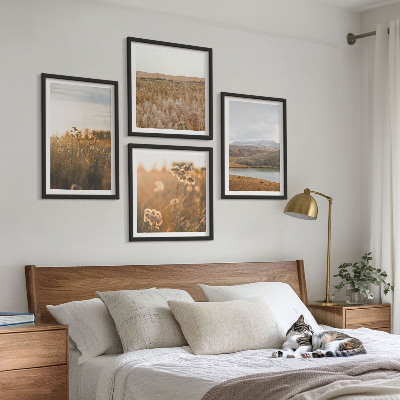 Conjunto de 4 quadros com moldura Paisagens, prados, montanhas, lago