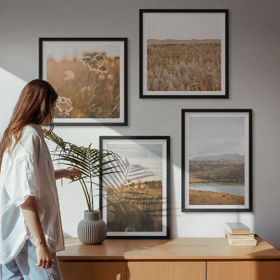 Conjunto de 4 quadros com moldura Paisagens, prados, montanhas, lago