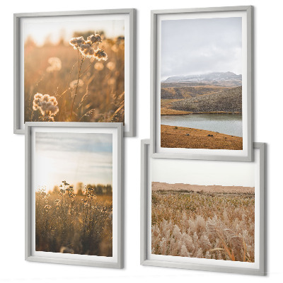 Conjunto de 4 quadros com moldura Paisagens, prados, montanhas, lago
